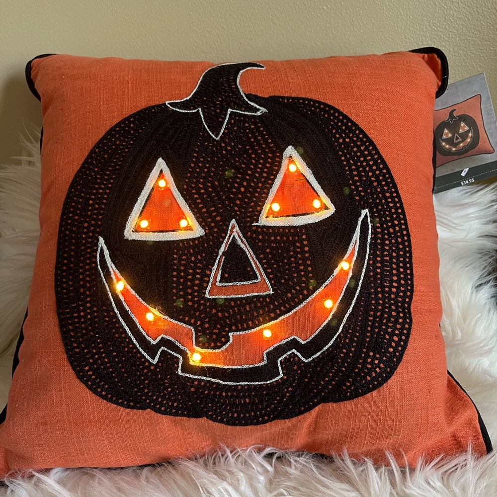 NWT PIER 1 LIGHT UP PUMPKIN PILLOW